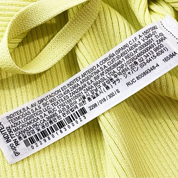 Zara Rib Knit Cropped Front Tie Cardigan Yellow Lime Green S - Picture 9 of 10